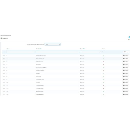 Módulo histórico de cambios de productos en backoffice